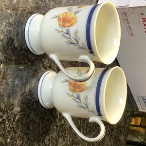 2 Princess House yellow flowered porcelain mugs